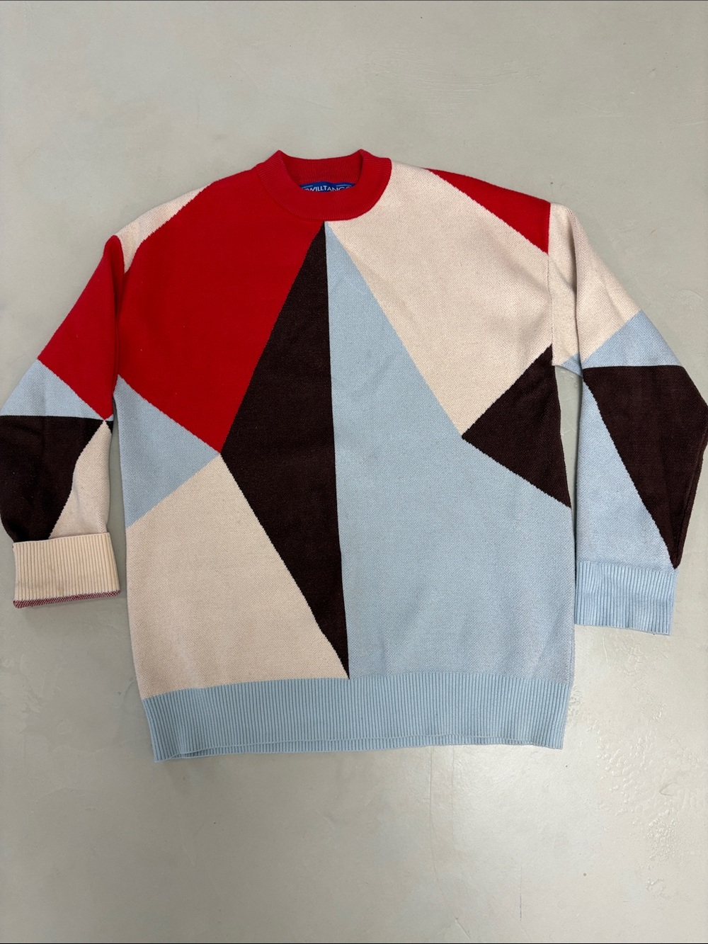 Vintage Geometric Crewneck Sweater - Red, Light Blue, Cream, Brown